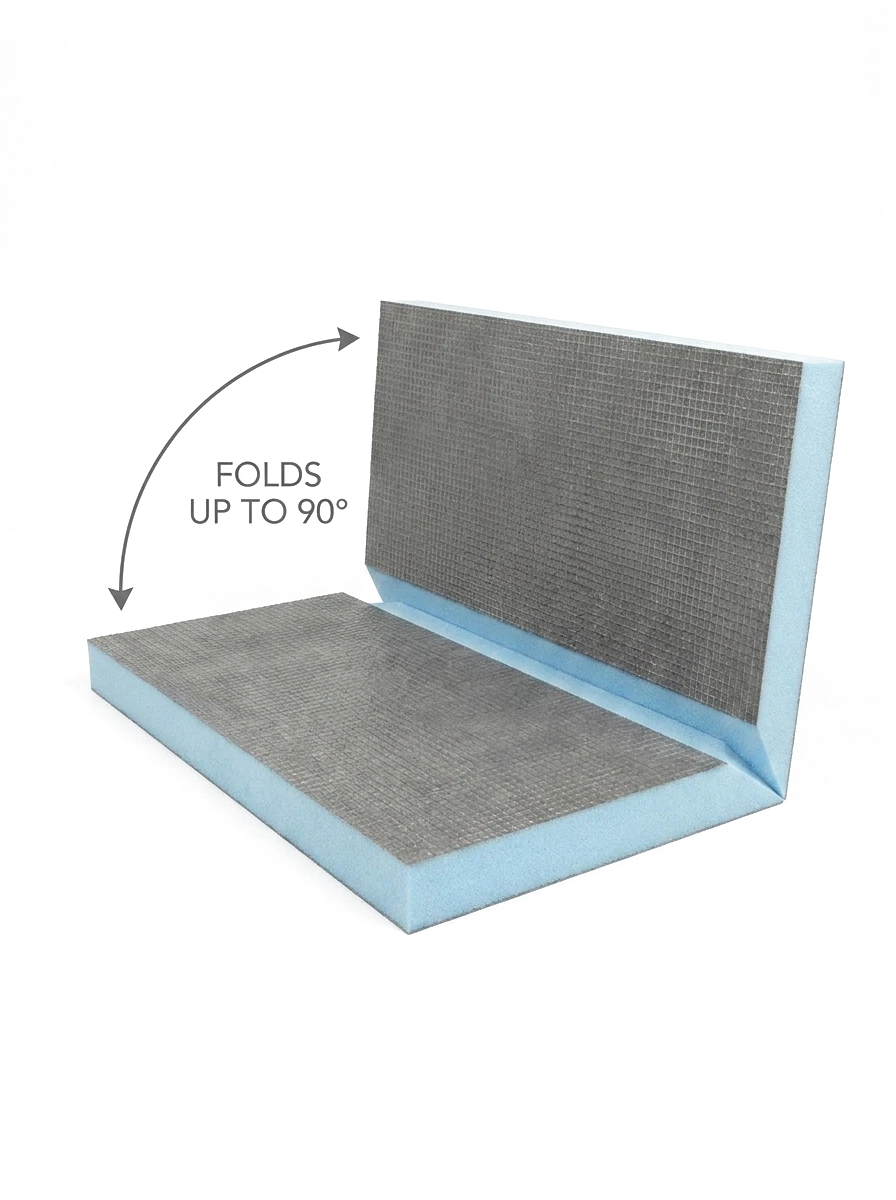 Insutile Angle Board folded to 90 degrees showing XPS core and cementitious facing